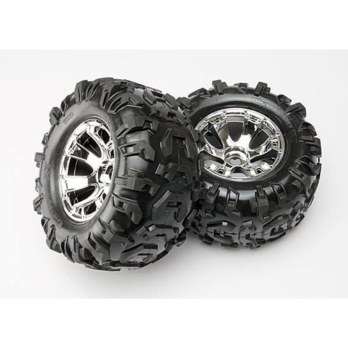 AX5673 Tires &amp; wheels assembled glued (Geode chrome wheels Canyon AT tires foam inserts) (2)