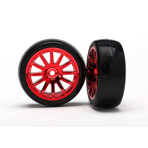 AX7573X Tires &amp; wheels assembled glued (12-spoke red chrome wheels slick tires) (2)