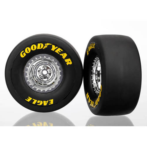 AX6973 Tires &amp; wheels assembled glued (chrome wheels slick tires (S1 compound) foam inserts) (rear) (2)