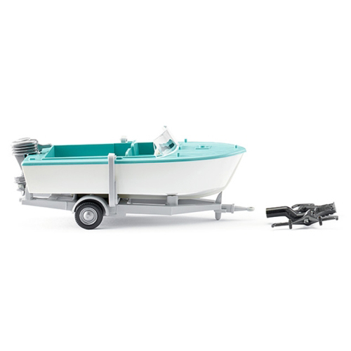 BW009502 1/87 Trailer-mounted motor boat creme/pastel turquoise