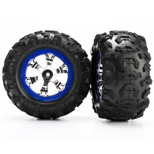 AX7274 Tires and wheels assembled glued (Geode chrome blue beadlock style wheels Canyon AT tires foam inserts) (1 left 1 right)