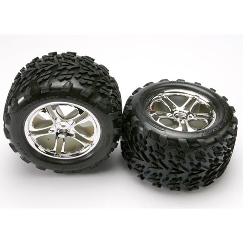 AX5174 Tires &amp; wheels assembled glued (SS (Split Spoke) chrome wheels Talon tires foam inserts) (2) (fits Maxx/Revo series)