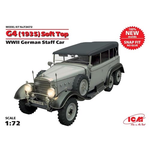 BICM72472 1/72 G4 1935 prod. Soft Top WWII German Staff Car snap kit