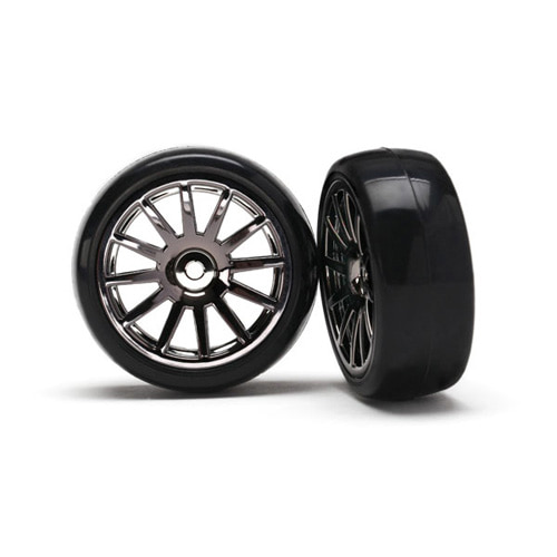 AX7573A Tires &amp; wheels assembled glued (12-spoke black chrome wheels slick tires) (2)