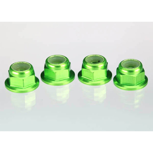 AX1747G Green-anodized aluminum 4mm flanged, serrated lock nuts (4)