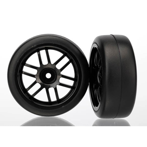 AX7376 Tires and wheels assembled glued (Rally wheels black 1.9 Gymkhana slick tires) (2)