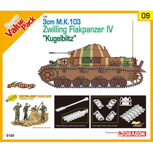 BD9109 11/35 3cm M.K. 103 Zwilling Flakpanzer IV &quot;Kugelblitz&quot; with bonus &#039;Achtung-Jabo&#039;Panzer Crew new Gun Barrel w/hollow muzzle end and Magic Track- Super Value Pack 9