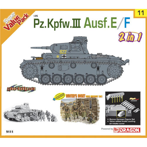 BD9111 1/35 Pz.Kpfw.III Ausf.E/F (2 in 1) with value-added brake cooling air-intake cover smoke candle rack magic tracks and bonus German Winter&#039;s Onset figure set )