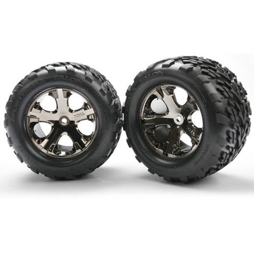 AX3668A Tires &amp; wheels assembled glued (2.8&#039;&#039;) (All-Star black chrome wheels Talon tires foam inserts) (electric rear) (2)