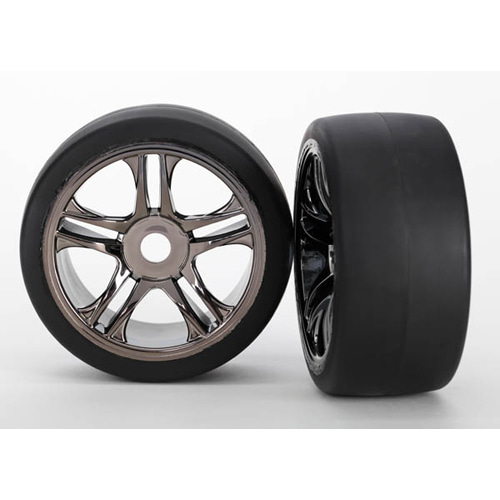 AX6477 Tires &amp; wheels assembled glued (split-spoke black chrome wheels slick tires (S1 compound) foam inserts) (rear) (2)