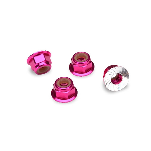 AX1747P Pink-anodized aluminum 4mm flanged, serrated lock nuts (4)